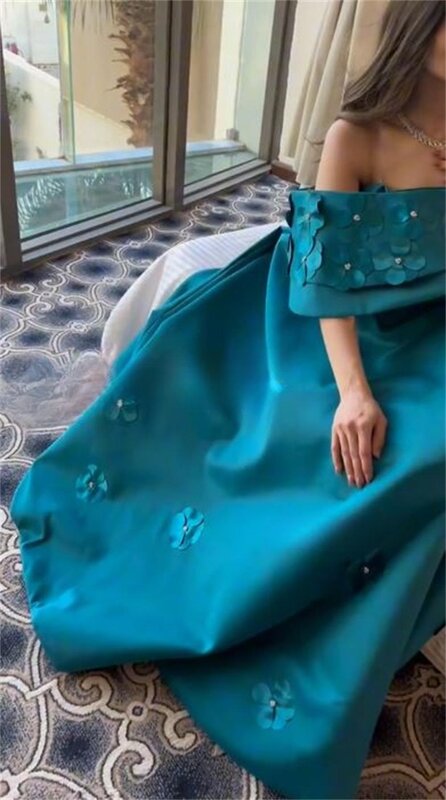 Oisslec 무도회 드레스, 우아한 원숄더 A 라인 꽃, 민소매 바닥 길이, 포멀 이브닝 가운, 오프 숄더