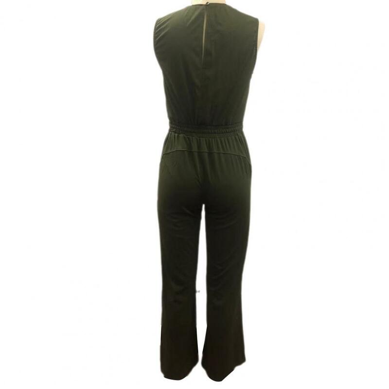 Women Crew Neck Jumpsuit Stylish Women's Summer Jumpsuit with Drawstring Waist Wide Leg for Sports Commuting Daily Wear Loose