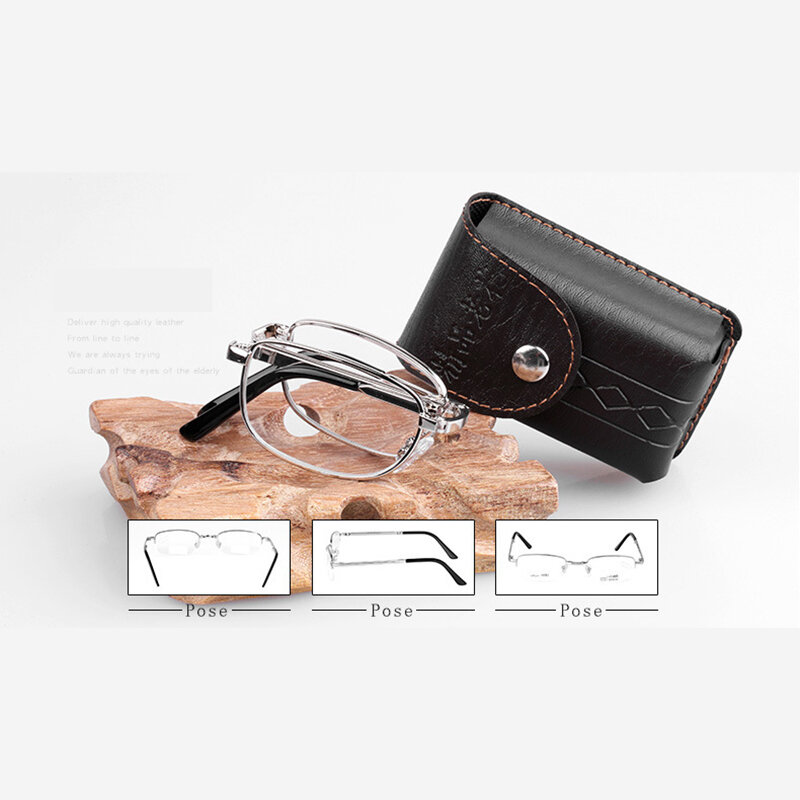 Zilead-gafas de lectura plegables de Metal para hombre, lentes portátiles ultraligeros para presbicia, de negocios, con estuche aleatorio + 0,5 a + 4,0