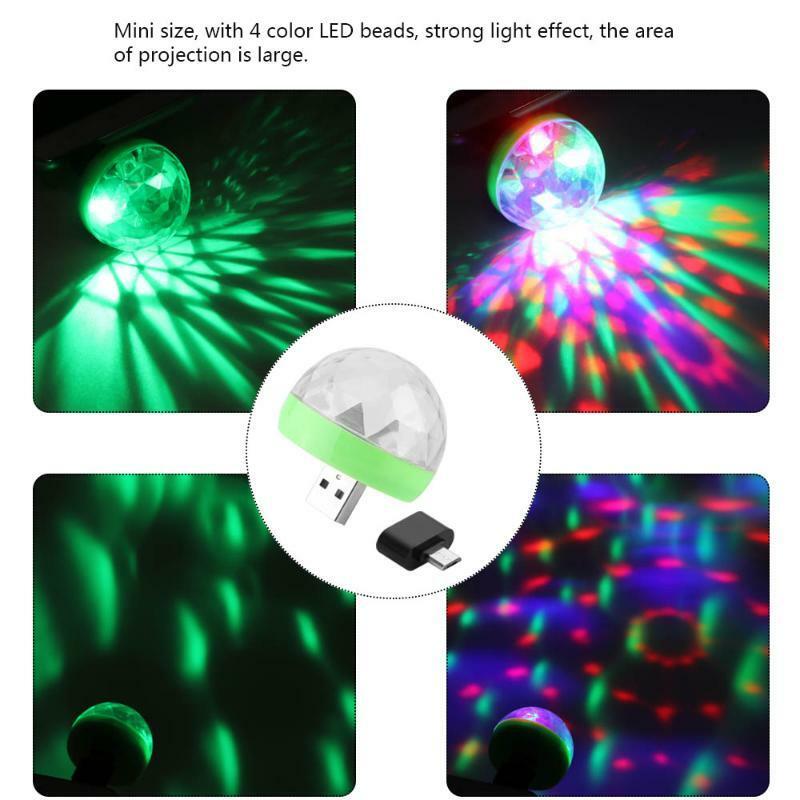 Lumière de scène en cristal USB, téléphone portable, lumière de fête portable, mini lampe DJ LED colorée, boule de Chang, lumière avec adaptateur