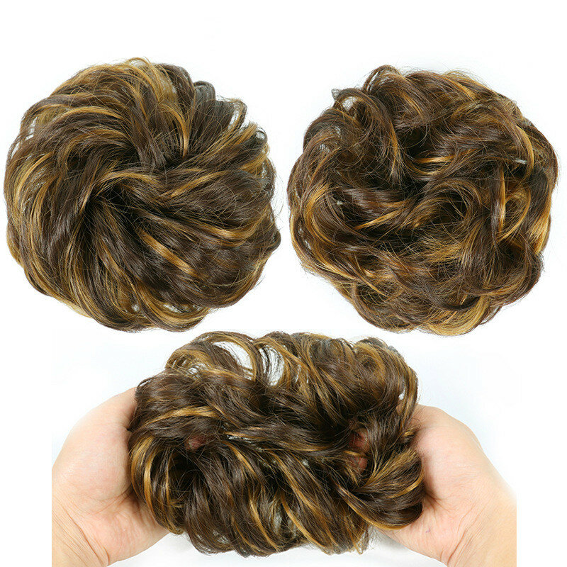Synthetic Chignon Messy Bun Elastic Hairpin in Hair Piece Wavy Curly Hair Bun Ponytail Extensions Scrunchie Hairpieces for Women