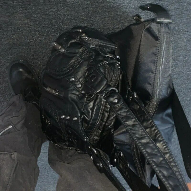 MBTI czarna Y2k damska torba na ramię Vintage Punk Goth moda markowa skóra ekologiczna torba o dużej pojemności nit motocyklowa torebka
