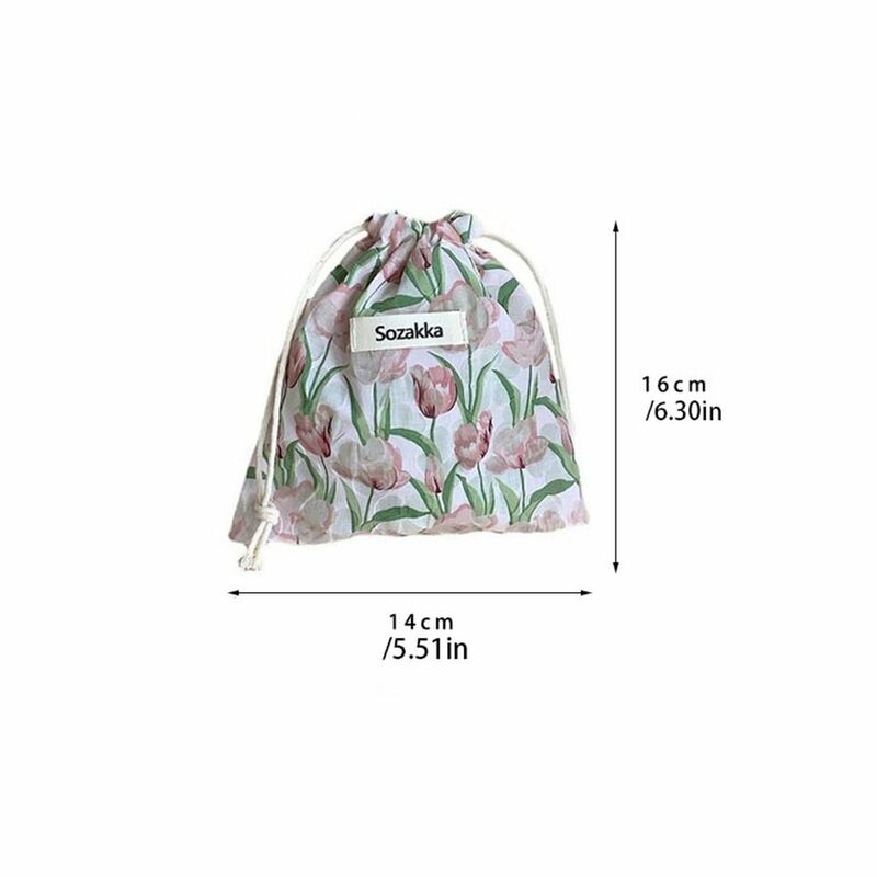 Cosmetics Bag Print Canvas Drawstring Bag Small Storage Bag Change Purse Cloth Coin Purse Floral Card Holder Bundle Pocket