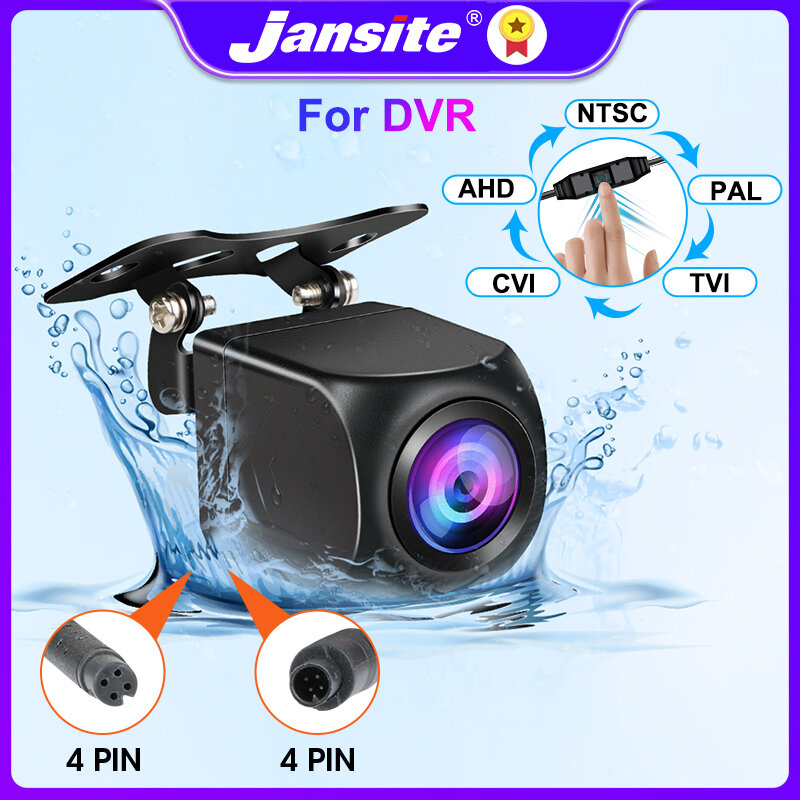 Jansite-cámara de visión trasera 1080P, lente ojo de pez para DVR Dash, visión nocturna, cámara de marcha atrás, botón de 4 pines, Control AHD, NTSC, PAL, TVI, CVI