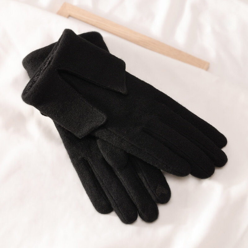Женские зимние спортивные однотонные теплые варежки для велоспорта и вождения, кашемировые шерстяные плюшевые плотные перчатки для сенсорного экрана P21