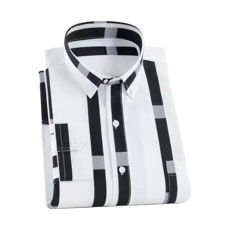 Camisa masculina de estilo comercial formal, comprimento médio, gola virada para baixo, manga longa, de peito único, tamanho grande