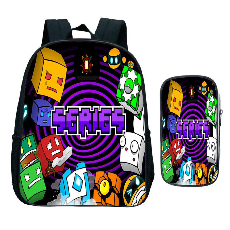Kids 2pcs Set Backpack Geometry Dash Print School Bags for Preschool Boys Girls Kindergarten Backpack Waterproof Bookbag Gift