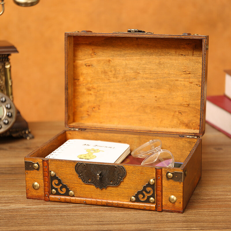 Boîte de rangement en bois vintage pour cosmétiques, finition de bureau, boîte à bijoux avec serrure