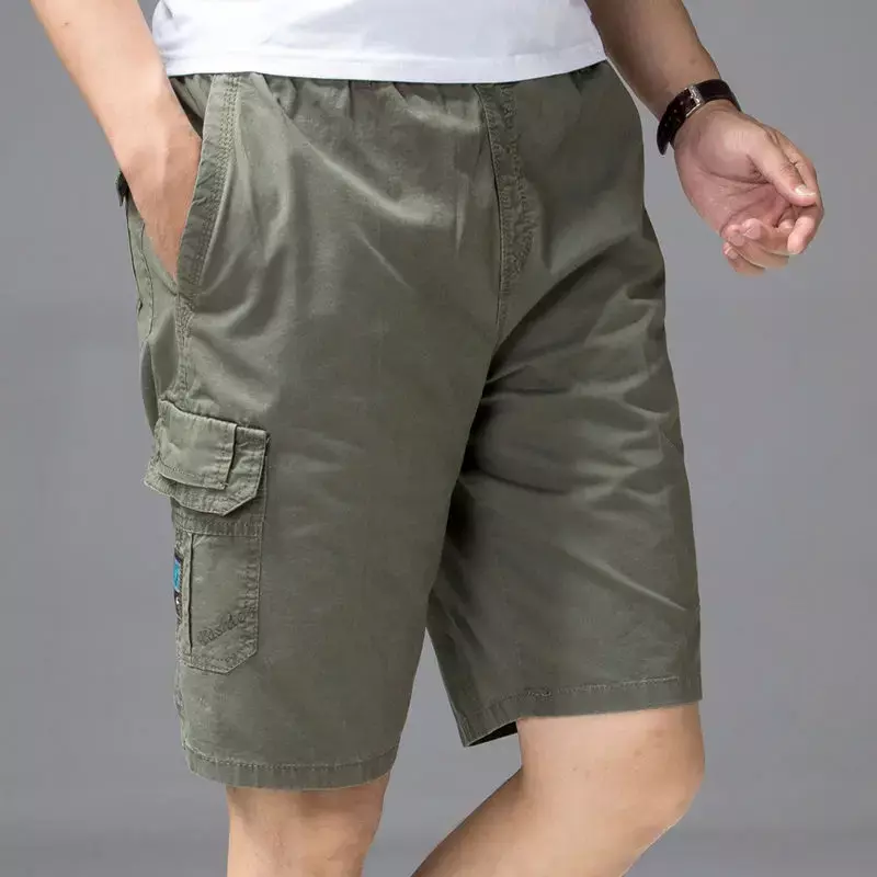 Короткие брюки для мужчин, широкие однотонные мужские шорты-карго со множеством карманов, свободные популярные хлопковые элегантные шорты, красивые модные шорты 2024
