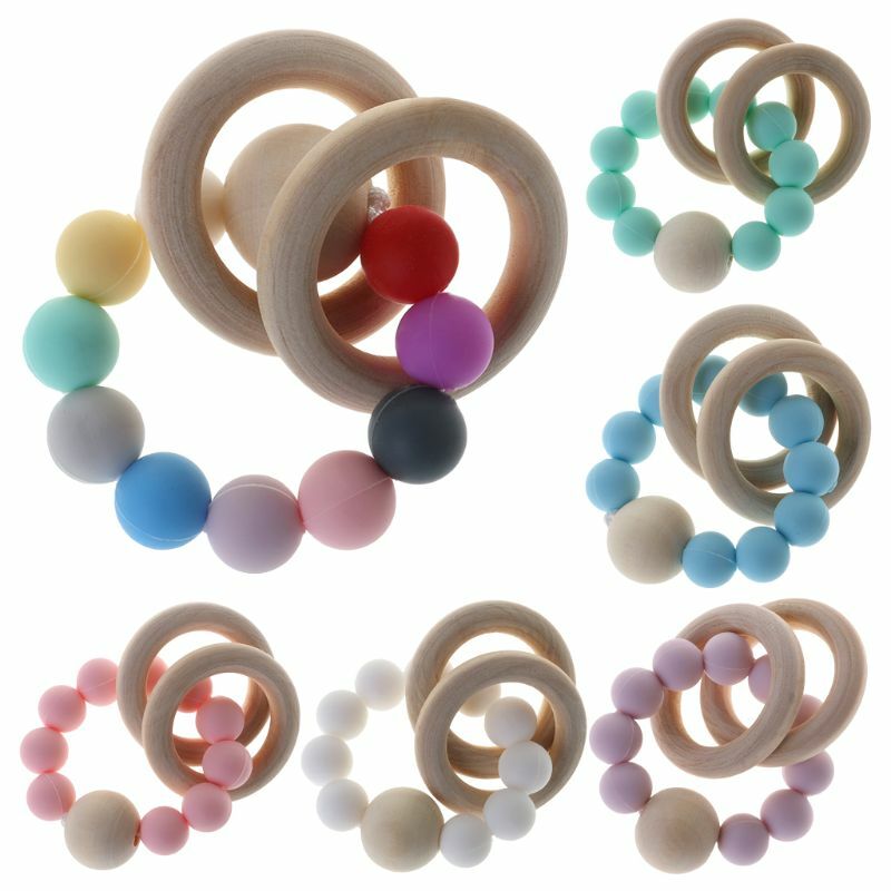 Wooden Ring Beaded Baby Teether Montessori DIY Bracelet Ornaments Accessories Gift Infants Silicone Tooth Care Products
