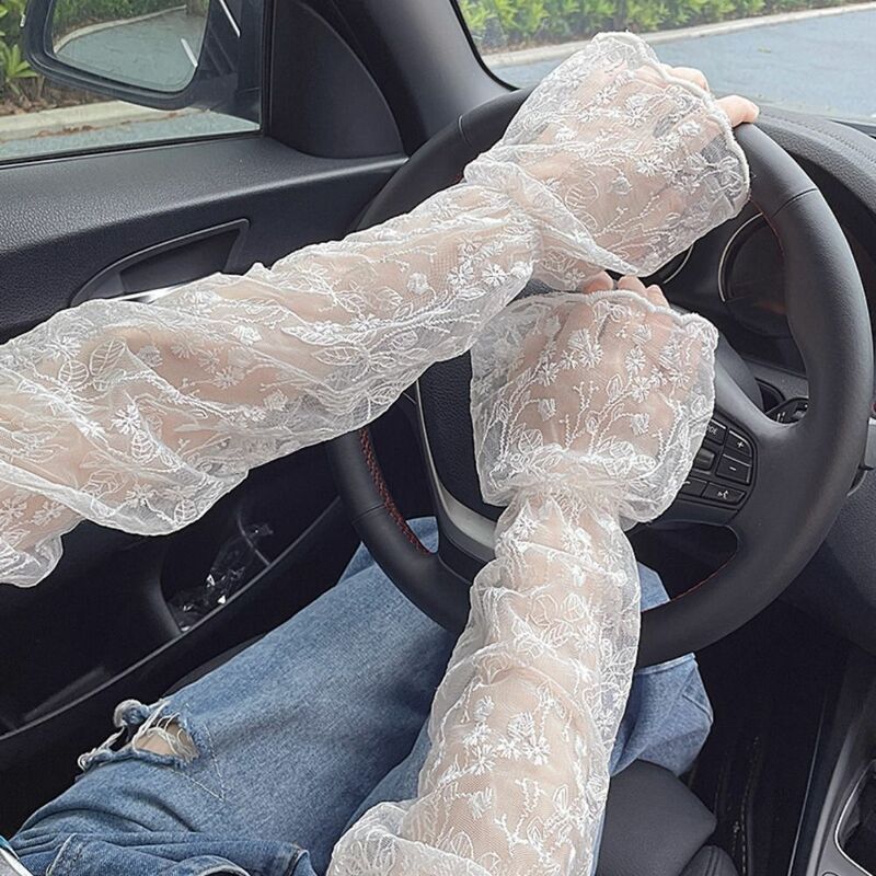 1 pair Lace lace Lace Sunscreen Gloves Hollowed out Mesh Lace Sun Protection Sleeve Fingerless Sunscreen Driving