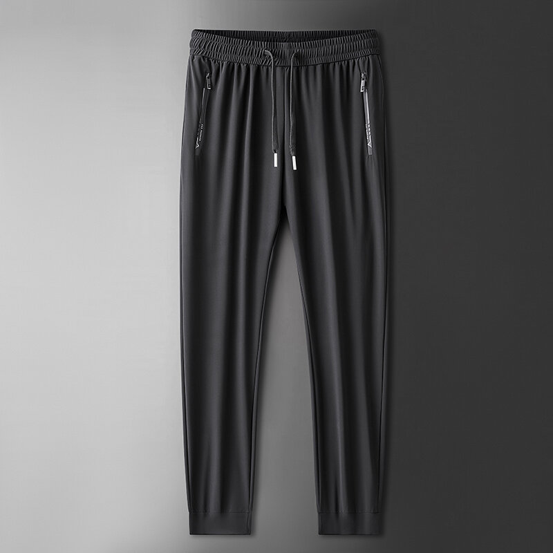 Брюки мужские летние большого размера, модные эластичные спортивные штаны из ледяного шелка, с карманами, на молнии, большие размеры 7xl 6xl, 8xl