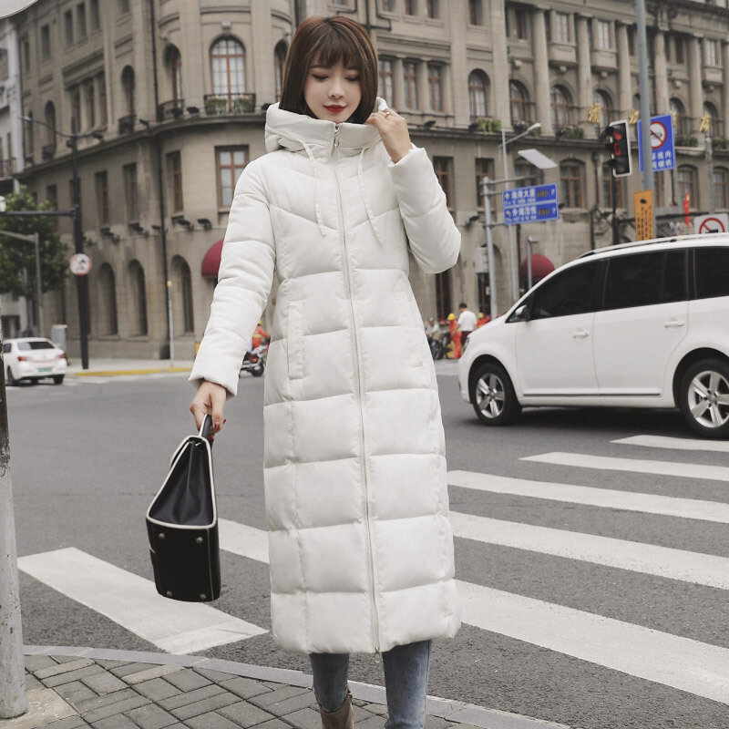 Manteau long à capuche pour femme avec fermeture éclair, veste chaude respirante, streetwear imperméable, coupe-vent, monochromatique, mince, style basique, hiver, nouveau