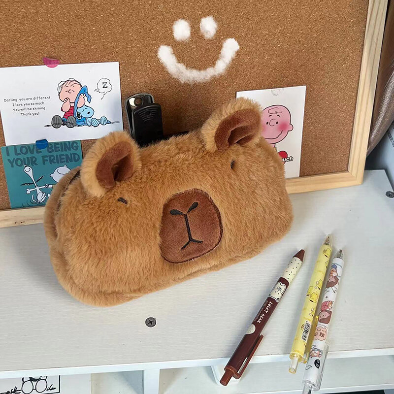 Cartoon Cute Pen Bag Plush Stuffed Animal Pencil Bag Large Capacity Cosmetic Bag Kawaii School Stationery