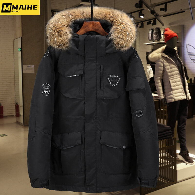 Thicken Men's Down Jacket With Big Real Fur Collar Warm Parka -30 degrees Men Casual Waterproof Down Winter Coat Size 3XL