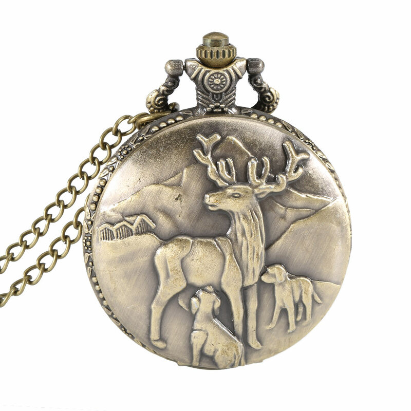 Orologio su catena orologio da tasca Vintage Deer Case orologio da tasca al quarzo collana con ciondolo donna uomo orologio a catena regali orologio da uomo