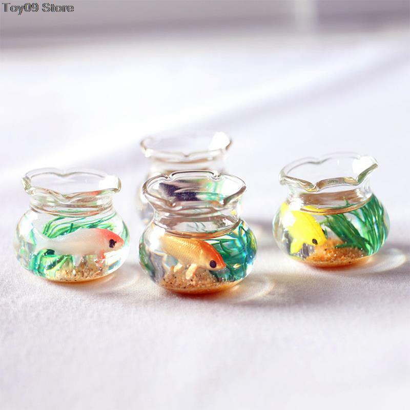 2*2.5cm domek dla lalek miniaturowe szklane akwarium na ryby miska akwarium domek dla lalek ozdoba domu zabawka dla lalek naklejki