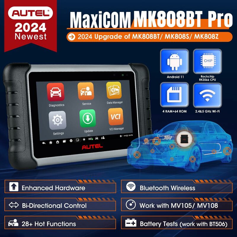 Autel-MaxiCOM MK808BT PRO: Android 11, mise à niveau 2024 de MK808BT/ MK808S/ MK808/ MaxiCheck MX808
