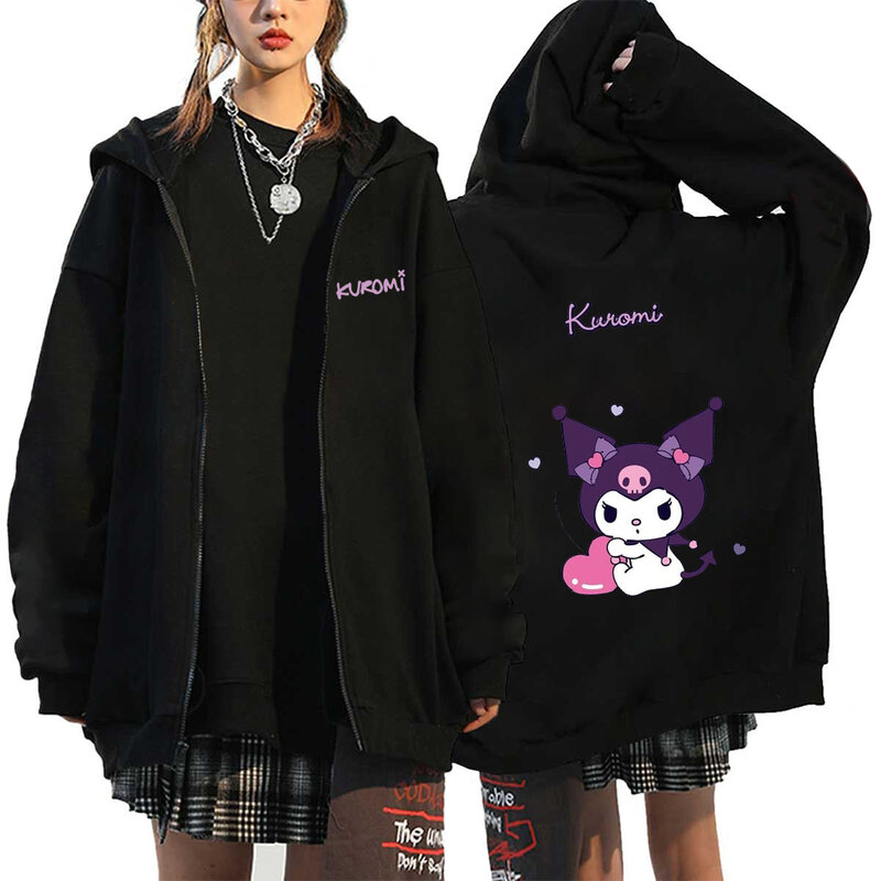 2024 New Sanrio Coolomi and Melody Printed Zipper Hoodie Women's Autumn and Winter Casual Large Size Loose Sports Zipper Shirt