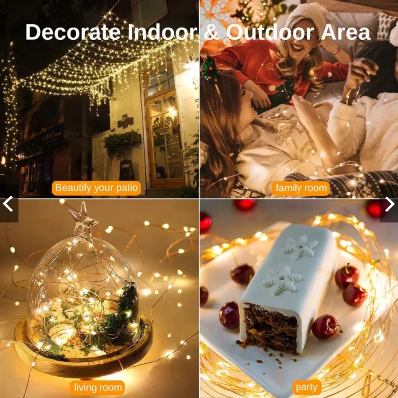 Guirnalda de luces LED para Navidad, luz de hadas impermeable con batería, decoración de fiesta de boda y vacaciones