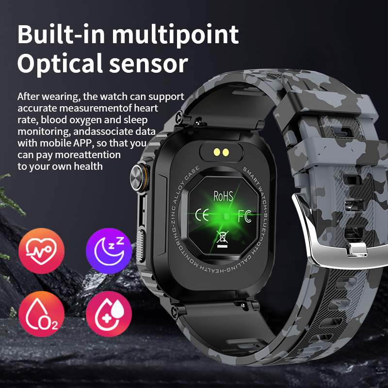 Rugged And Durable Military Smart Watch Ip68 Waterproof 2.01 '' HD Display Bluetooth Voice Smart Watch For Android IOS XIAOMI