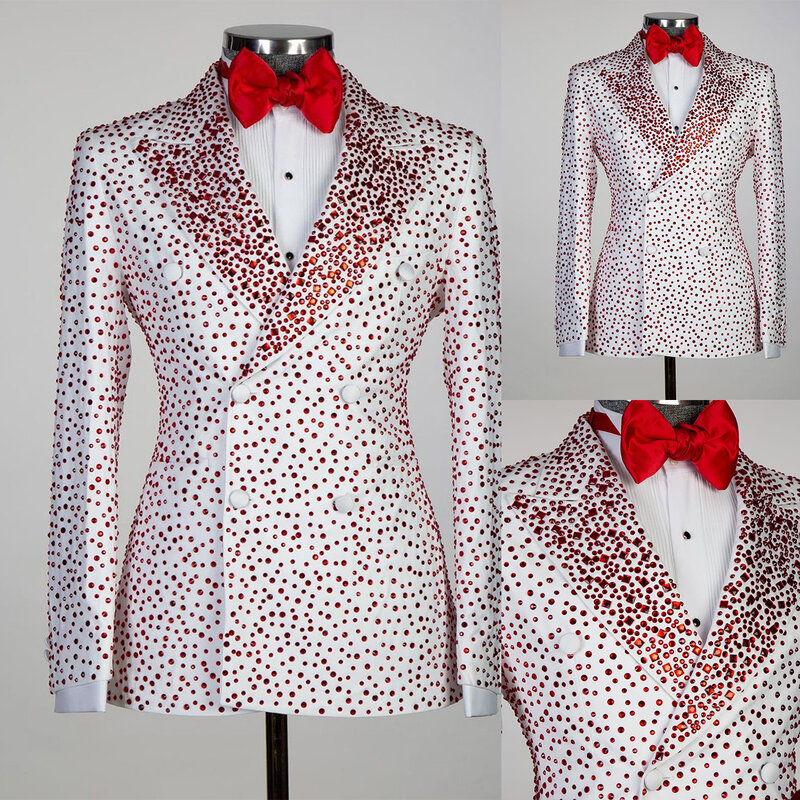 Abrigo de doble botonadura con diamantes de imitación para hombre, chaqueta ajustada, trajes de boda, moda brillante, solo chaqueta hecha a medida