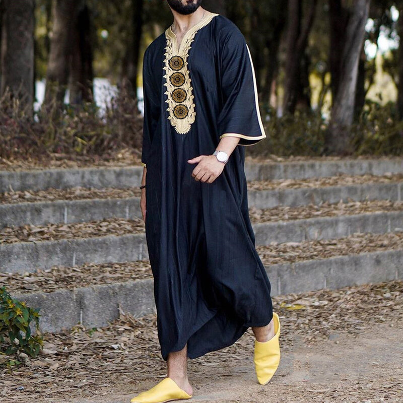 국가 스타일 남자 긴 셔츠 레저 청소년 블랙 이슬람 가운 드 Moda Musulmana 이슬람 남자 의류 2022 패션