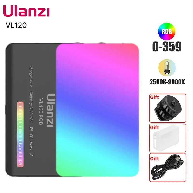 فيجيم Ulanzi VL120 كامل اللون RGB الفيديو الضوئي 2500K-9000K LED التصوير الإضاءة عكس الضوء ضوء الكاميرا لايف Vlog ملء الضوء