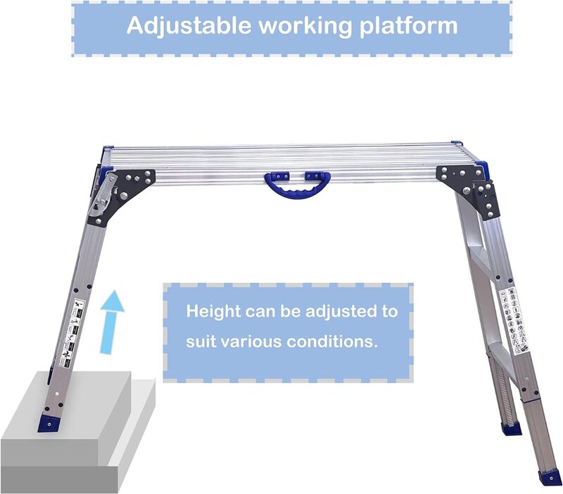 LEADALLWAY Work Platform 39"x12",50 Gear Adjustable Height 25 to 35 inches Portable Folding Aluminum Step Ladder 330 LBS