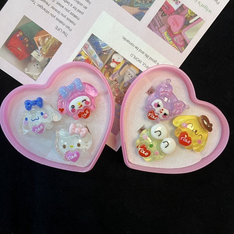 Sanrio anillo Kuromi Hello Kitty My Melody Kawaii Anime Cinnamoroll abierto Ajustable con caja de amor para niña, decoración de corazón, juguete de regalo