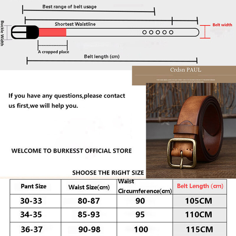 3.8cm Wide And 4mm Thick Pure Cowhide Copper Buckle Belt For Men And Women Universal Hunting Training High-Quality Leather Belt