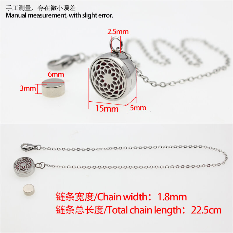 15mm Face Clip Diffuser Locket With Chain Aroma Essential Oil Perfume Stainless Steel Magnetic Buckle DIY Jewelry Women Gift