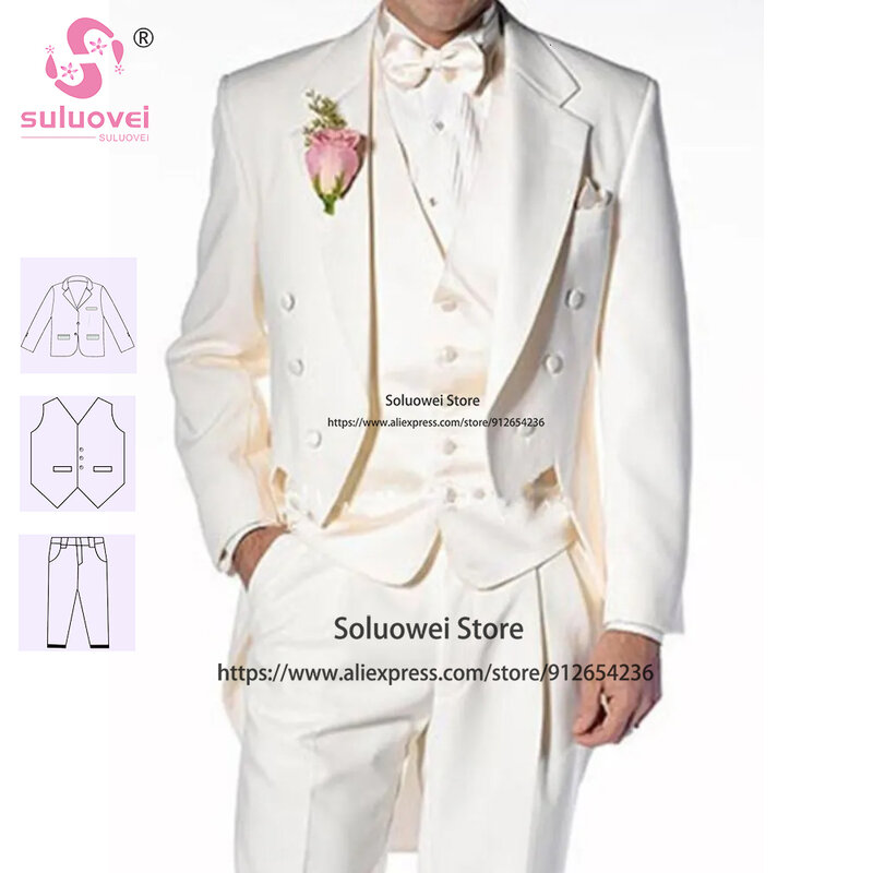 Fashion Groom Wedding Tuxedos Suits For Men Slim Fit Customzied 3 Piece Pants Set Male Formal Dinner Party Prom Blazer Masculino