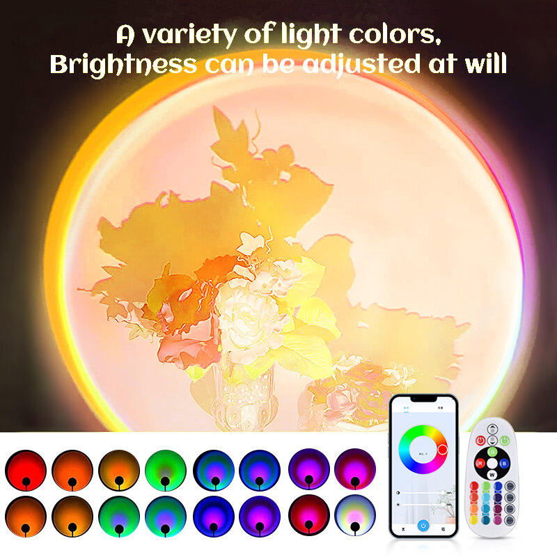 Sunset Rainbow Lamp Projector Tuya WiFi RGB Remote Control Light Atmosphere Led Desk Lamp for Home Bedroom Wall Decoration