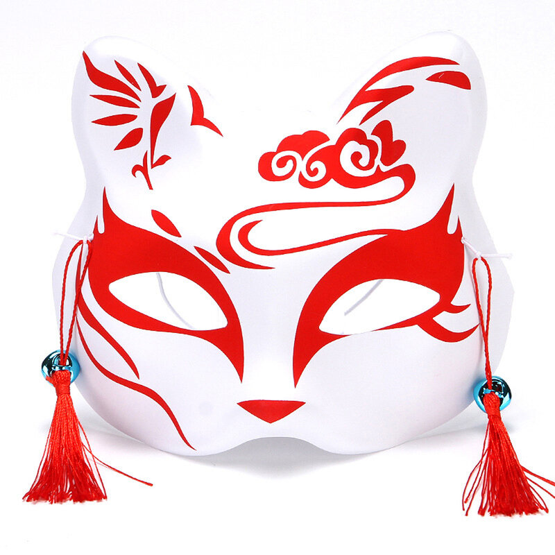일본 여우 마스크, 반 얼굴, 손으로 그린 고양이 여우 마스크, 애니메이션 할로윈 축제, 메이크업 댄스 마스크, 파티 의상, 코스프레 소품