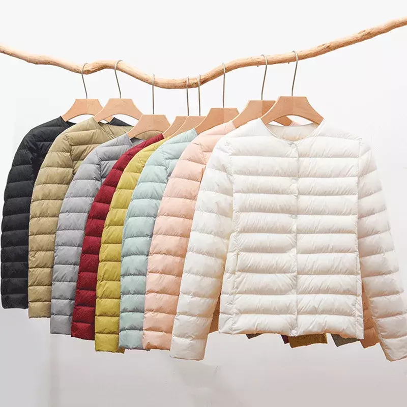 Chaqueta acolchada ultraligera para mujer, abrigo ajustado de plumón de pato blanco, cálido, coreano, para otoño e invierno, novedad de 2023