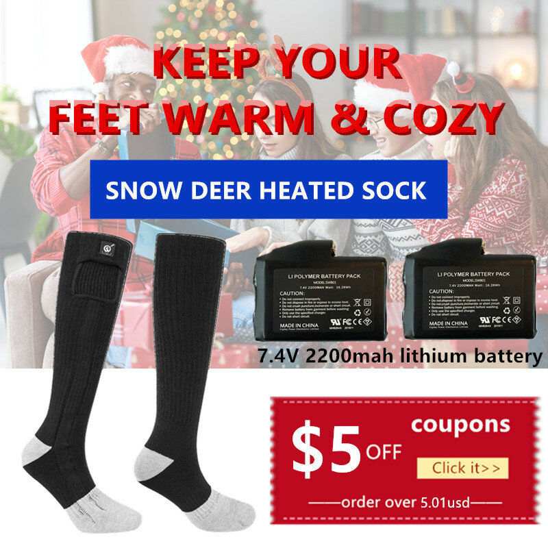 Veados da neve-meias de aquecimento elétrico para homens, meias térmicas com bateria, melhor para esqui, esportes, com pé mais quente