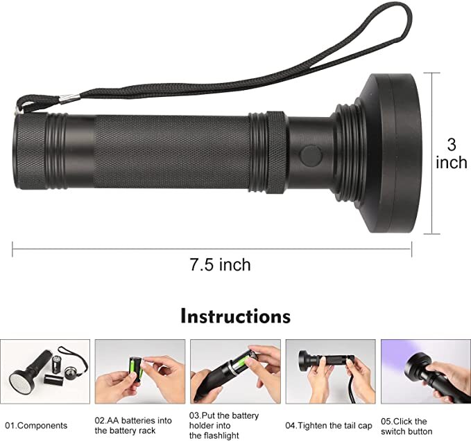 Black Light UV Flashlight 395nm UV Blacklight Dogs Urine Detector Handheld UV Flashlight for Dry Stains and Scorpion Hunting