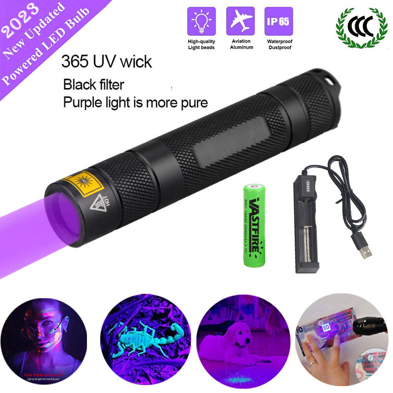 Linterna ultravioleta UV impermeable, 365nm, 395nm, ultravioleta, Invisible, Para manchas de mascotas, marcador de caza, verificador