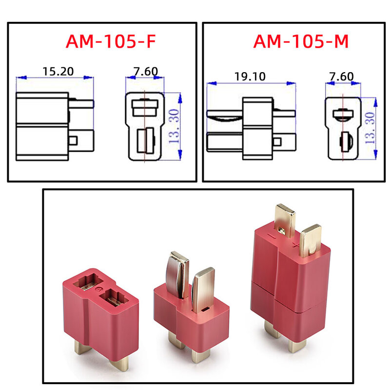 Amass Conectores T Plug Masculino e Feminino Conectores T Deans Estilo T-Plug Para RC LiPo Peças de reposição para bateria