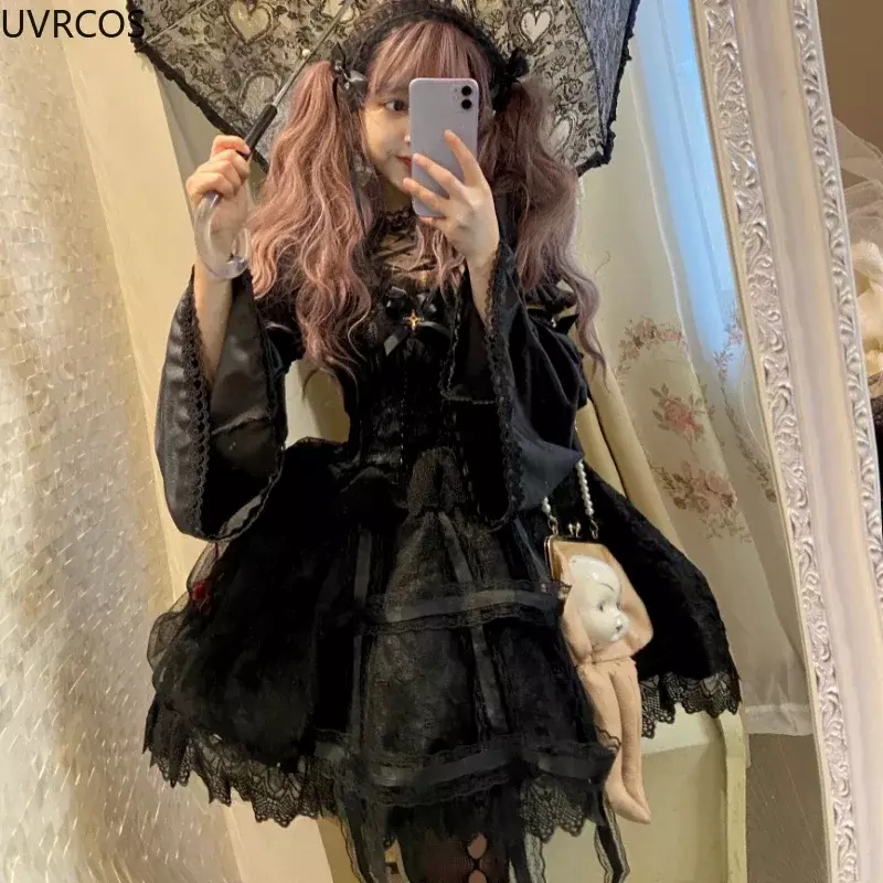 Vestido Lolita gótico vitoriano para mulheres, garota vintage, renda doce, rosa, princesa, vestidos de festa, cosplay escuro, vestido deslizante