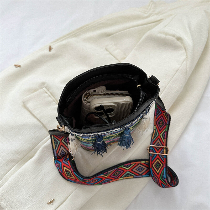 Bolso de mensajero con borlas bordadas Para Niños, bolsa de cubo, versátil, a la moda, Para madres y Niños