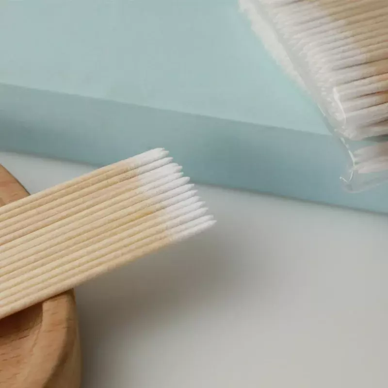 100 szt. Jednorazowe wacik bezstrzępiące mikro pędzle drewniane waciki patyczki do czyszczenia uszu sztuczne rzęsy usuwanie kleju narzędzia