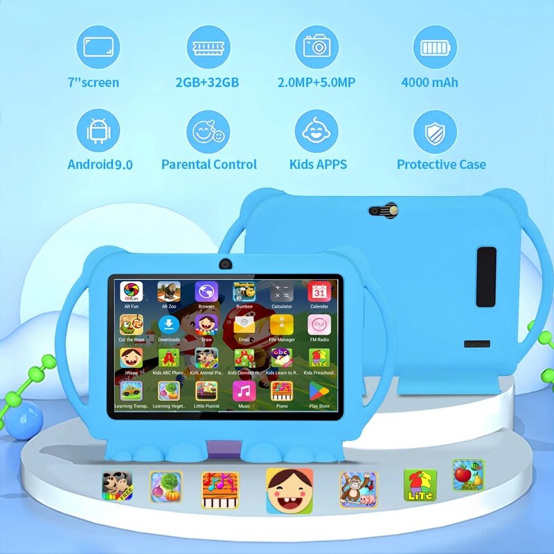 Tableta Android de 7 pulgadas para niños, Tablet PC de 2GB/32GB de ROM, Quad Core, Wi-Fi, educativa, para juegos, barata