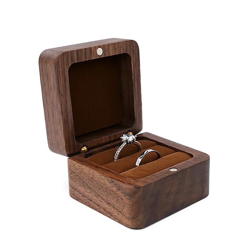 Drewniane pudełko na pierścionek ekspozytor biżuterii z pierścień dla zakochanych propozycją zaręczynowy organizator ślubny złoty prezent miłosny z okazji rocznicy ślubu