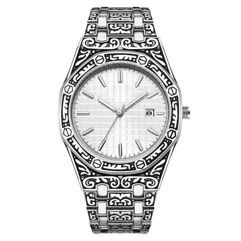 Hochwertige lässige Retro-Armbanduhr Herren Metallband Quarz Kalender Uhren männliche Persönlichkeit Muster leuchtende Uhr