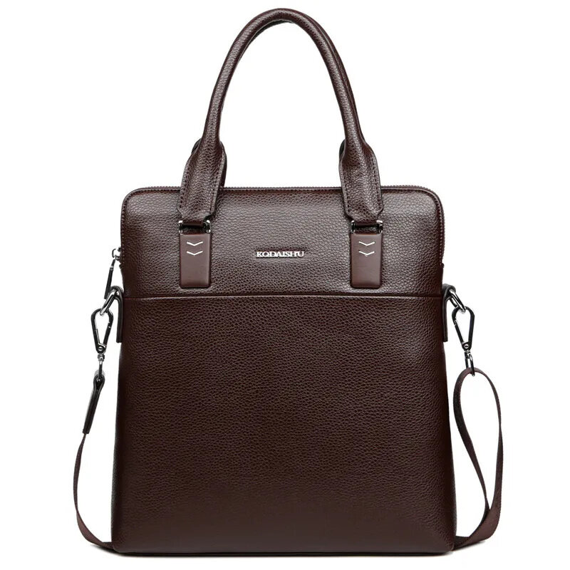 Vintage Vertical Men Briefcase Bag With Zipper High Quality Leather Handbag Casual Shoulder Crossbody File For Male