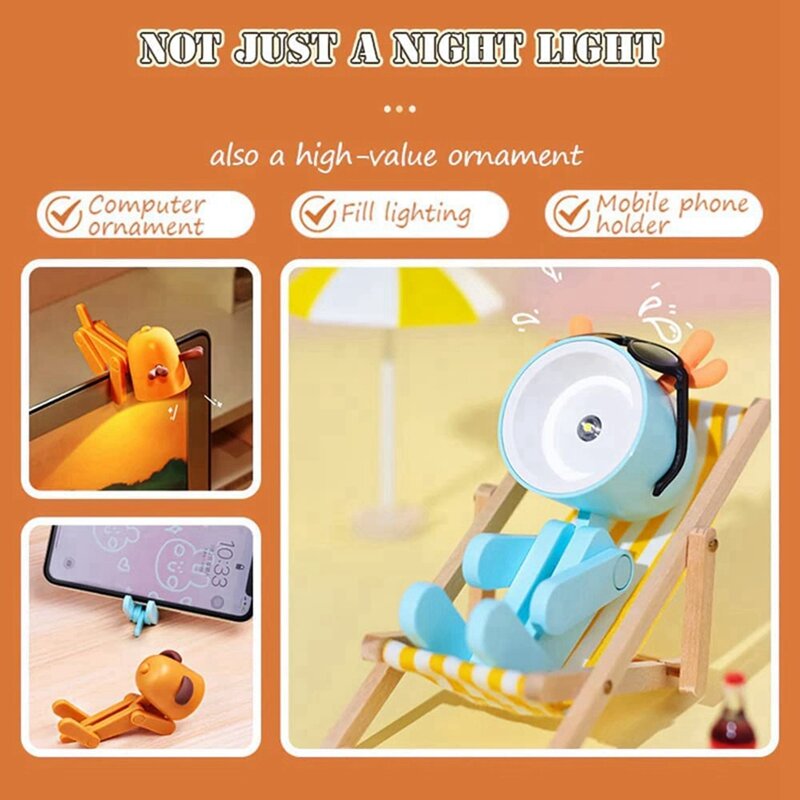 Mini Plastic Dog Shape Night Light para Crianças como Mostrado, Cute Little Lamp, Portátil Leitura Livro Lâmpadas para Estudo Noturno e Viagem, 6 PCs