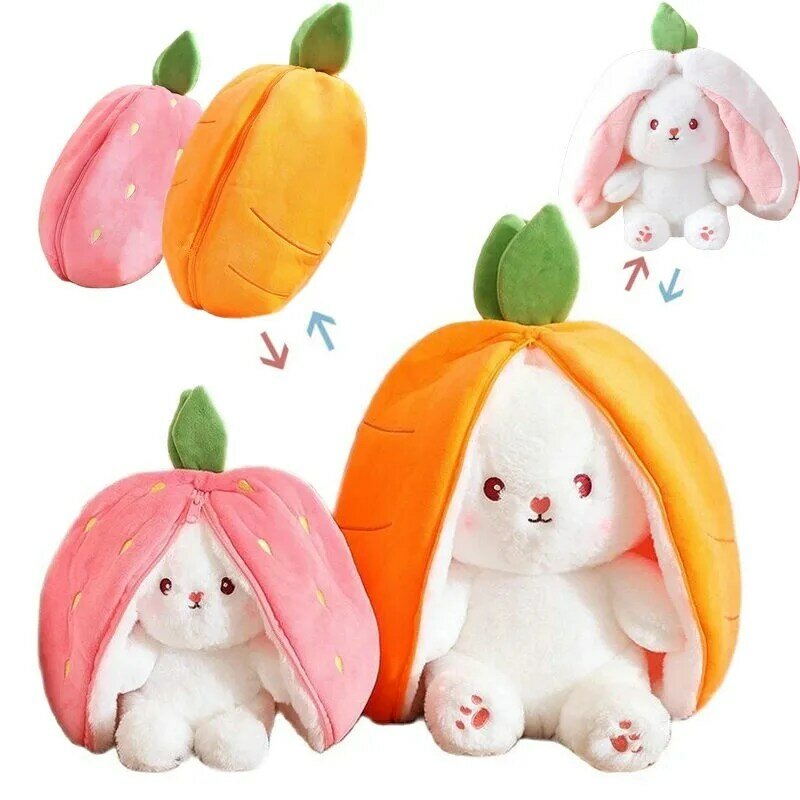 18cm 코스프레 딸기 당근 토끼 플러시 장난감, 과일로 창의적인 봉제 인형, 아기 귀여운 토끼 플러시 인형