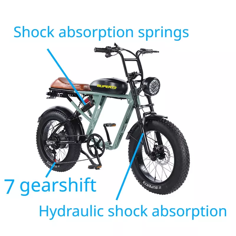 Bicicleta elétrica RX-Type E Fat Tire, montanha e areia, snowmobile off-road, 7 Gearshift, 48V, bateria de lítio 400W